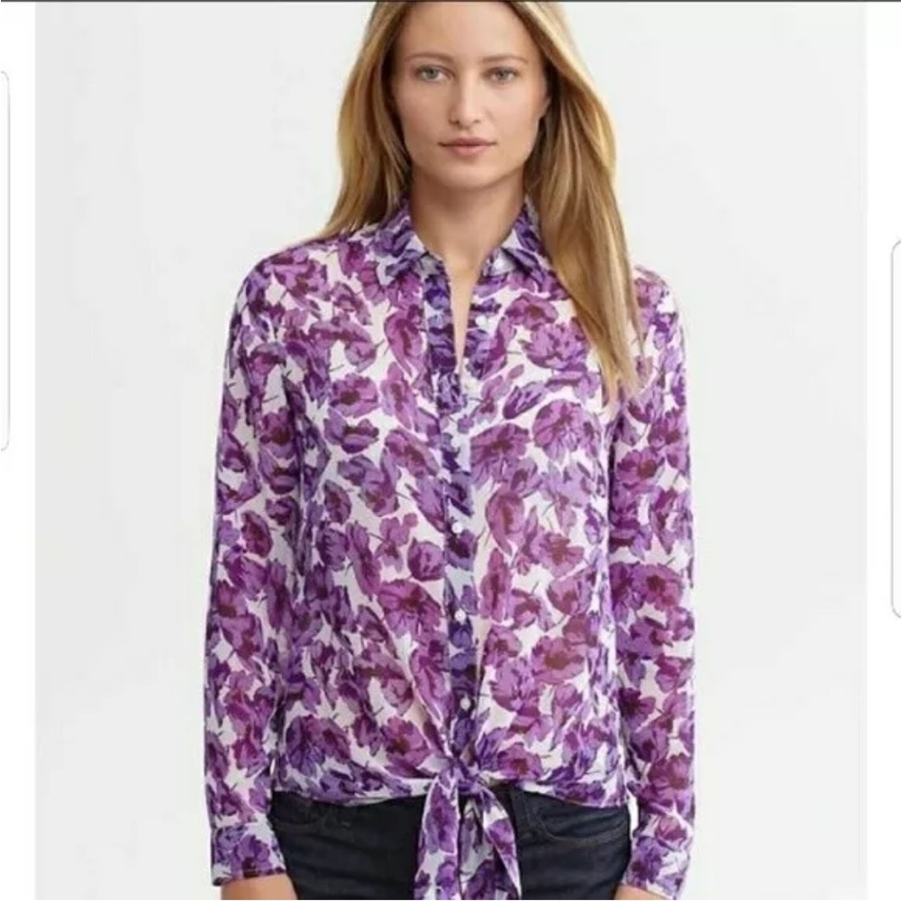 Banana Republic Purple and White Long Sleeve Sheer Button Down Shirt-worn twice.